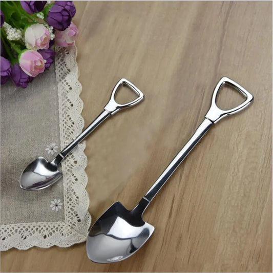 1Pc Creative Metal Shovel Shape Shell Tea Spoons 2 Colours
